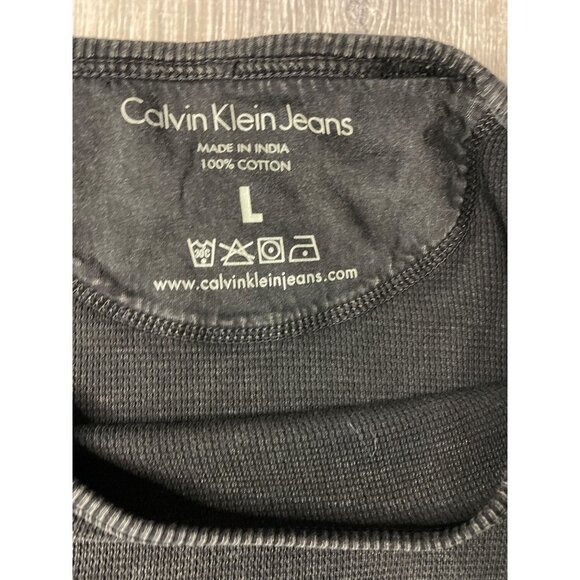 Calvin Klein Jeans Black Thermal Elbow Patch Crew Neck Pullover Shirt Sz L - Picture 6 of 10